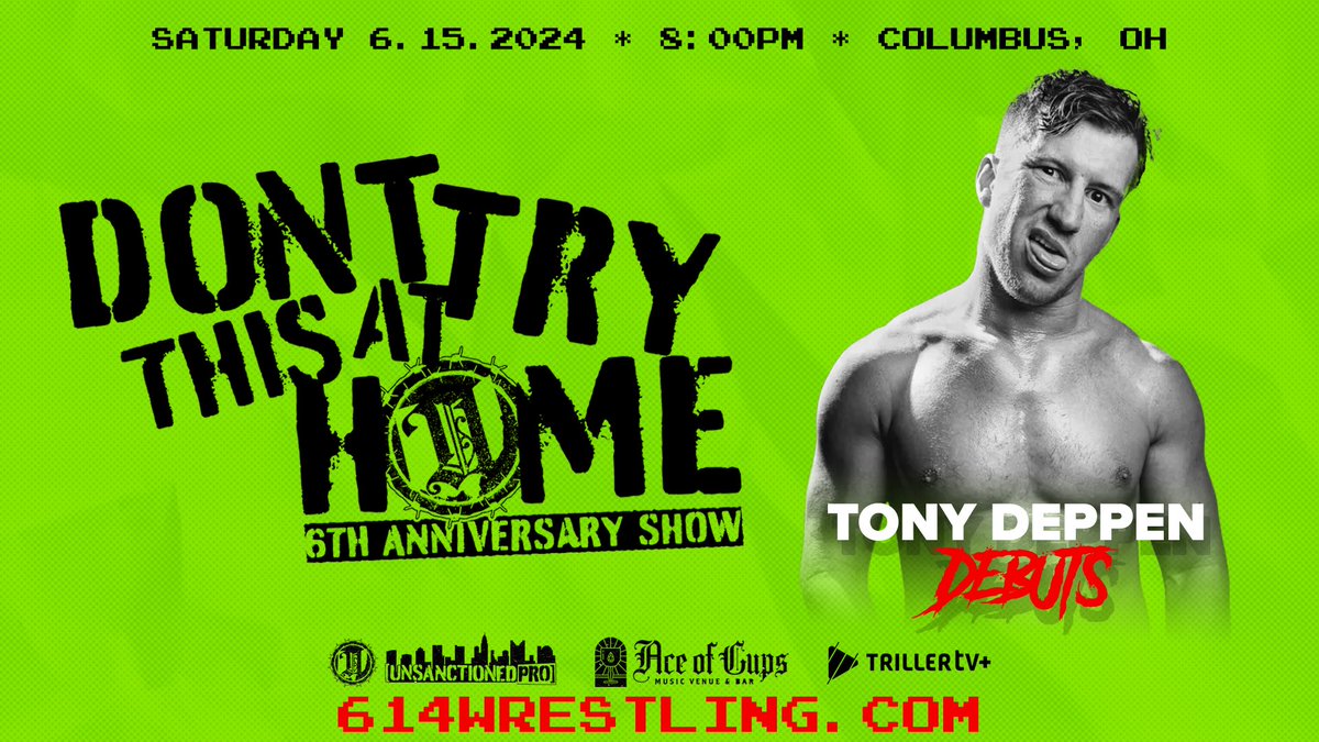 🚨TALENT ANNOUNCEMENT🚨 Former ROH TV Champion TONY DEPPEN makes his UP debut 6/15 at #UPAnniversary! More talent and match announcements coming next week. Saturday 6/15 • Ace of Cups 2619 N High St • Columbus Doors 7:15PM *limited seats remain* 🎟️ 614WRESTLING.COM