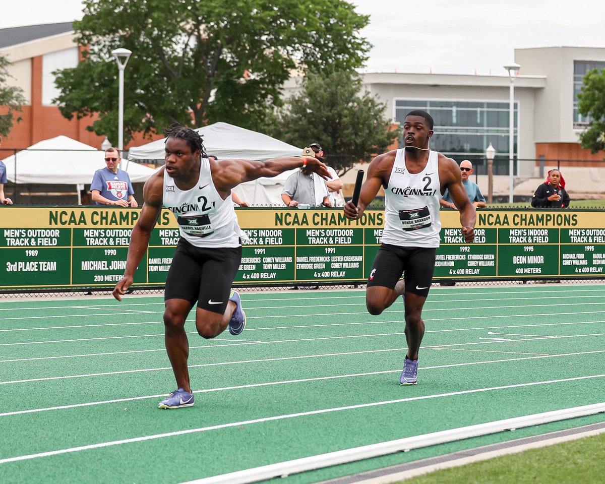 Team works makes the dream work!! Our men’s 4x100m relay team places 7th overall with a time of 40.58, the 10th fastest time in school history!! #Bearcats