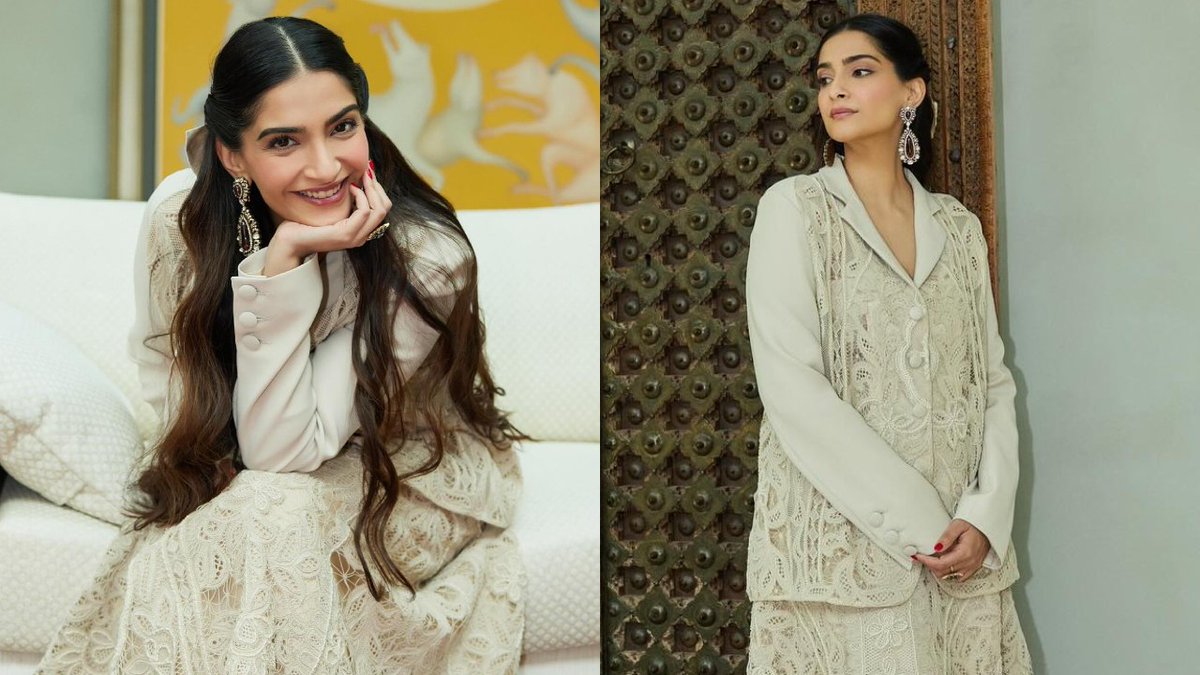 Sonam Kapoor Looks Stunning In A Neutral Beaded Blazer And Skirt - iwmbuzz.com/movies/celebri… #entertainment #movies #television #celebrity
