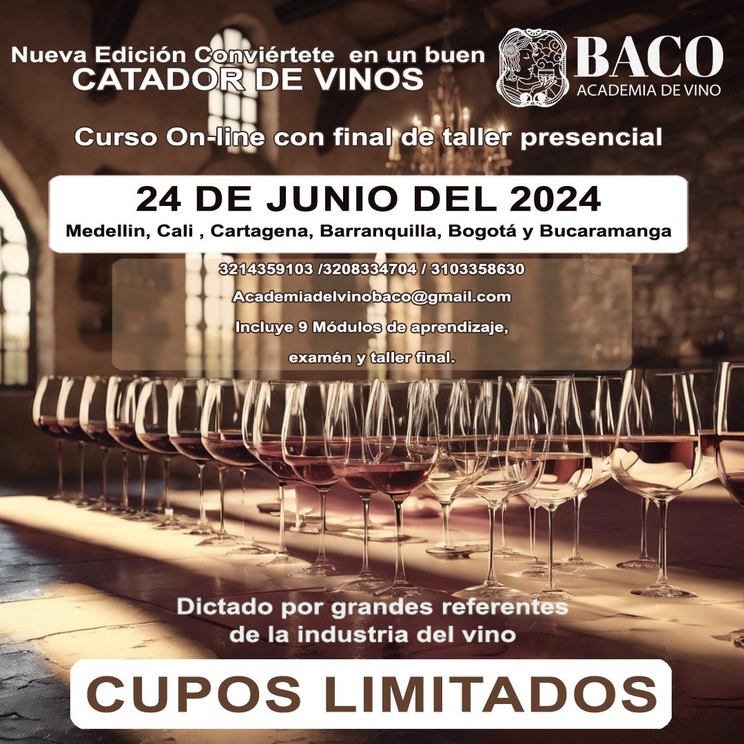 🍷Nueva edición🍷 'Catador de vinos' 24 de junio 📆 📍Cali, Bogotá, Medellín, Barranquilla, Cartagena y Bucaramanga📍 Más información al siguiente link: 🖥️ wa.link/drh79x 🍷🍾