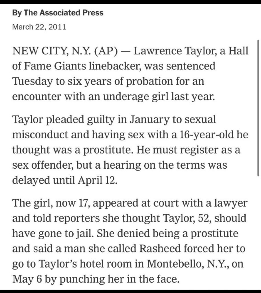 Looks like Lawrence Taylor a sex offender is a MAGa ! Perfect place