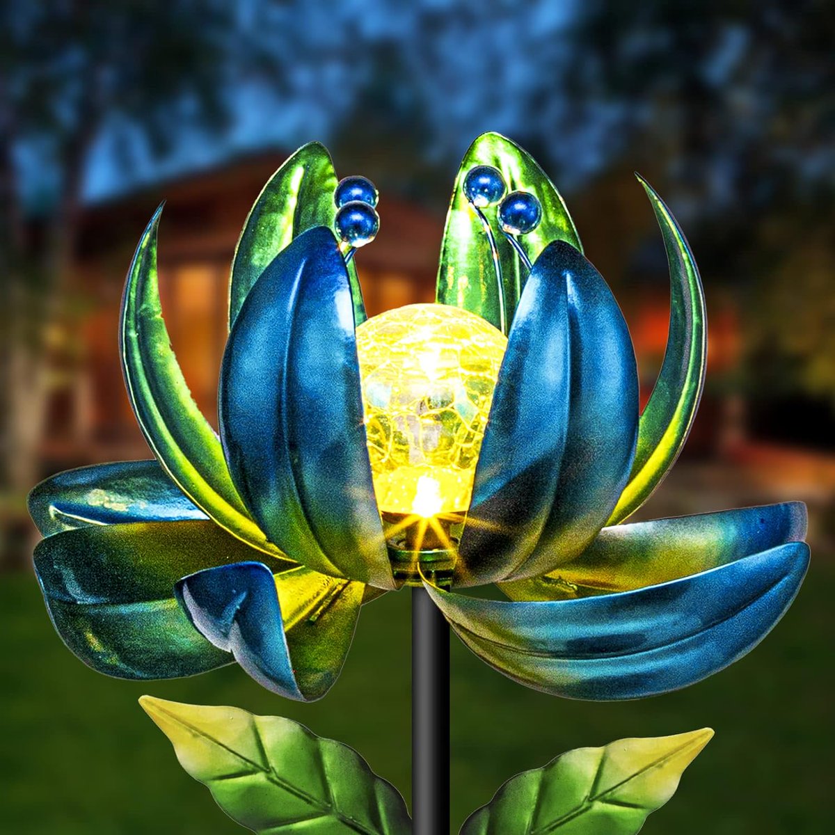 Huaxu Solar Outdoor Lights 35.4In Garden Decor Flower Wind Spinners, Waterproof LED Crackle Glass Globe Fairy Art Metal Stake for Lawn Patio Pathway Yard Porch Driveway Summer Decorations Gift(Blue) shopstyle.it/l/cbhyu
