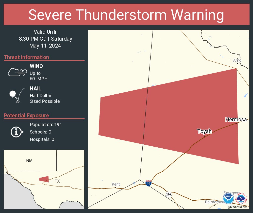 Severe Thunderstorm Warning including Toyah TX and Hermosa TX until 8:30 PM CDT