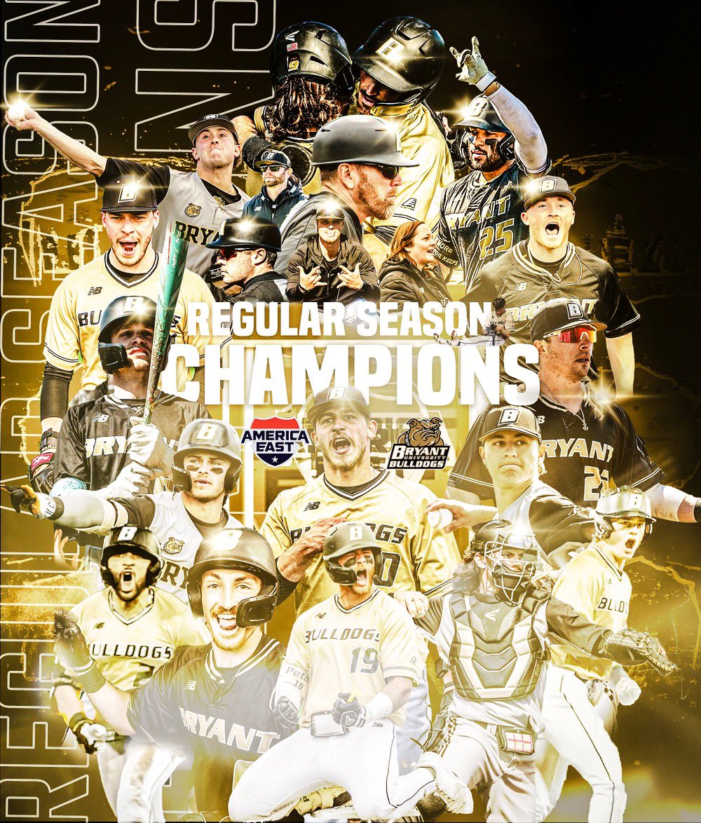 𝐑𝐞𝐠𝐮𝐥𝐚𝐫 𝐒𝐞𝐚𝐬𝐨𝐧 𝐂𝐡𝐚𝐦𝐩𝐢𝐨𝐧𝐬 Congrats to @_BryantBaseball on claiming at least a share of the America East Regular Season title and the No. 1 seed in the postseason with today's win at Maine. It marks the first regular season title for any Bryant team in the