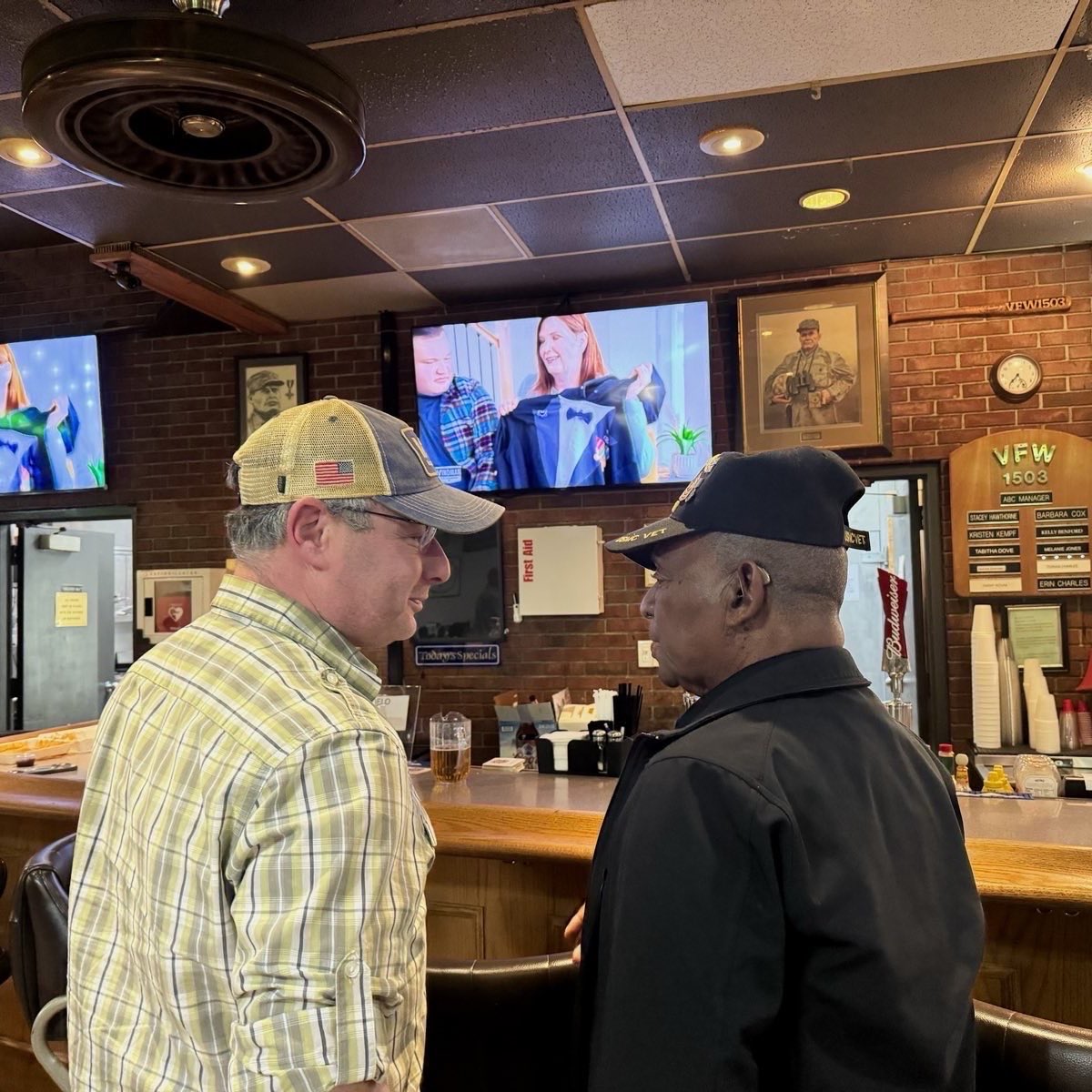 Great to cap off a long day on the campaign trail at my local VFW Post 1503 with some friends (who appreciate my unique sense of style). In Congress I will be a champion for our Service Members, my brother and sister Veterans, and our military families who give so much to this