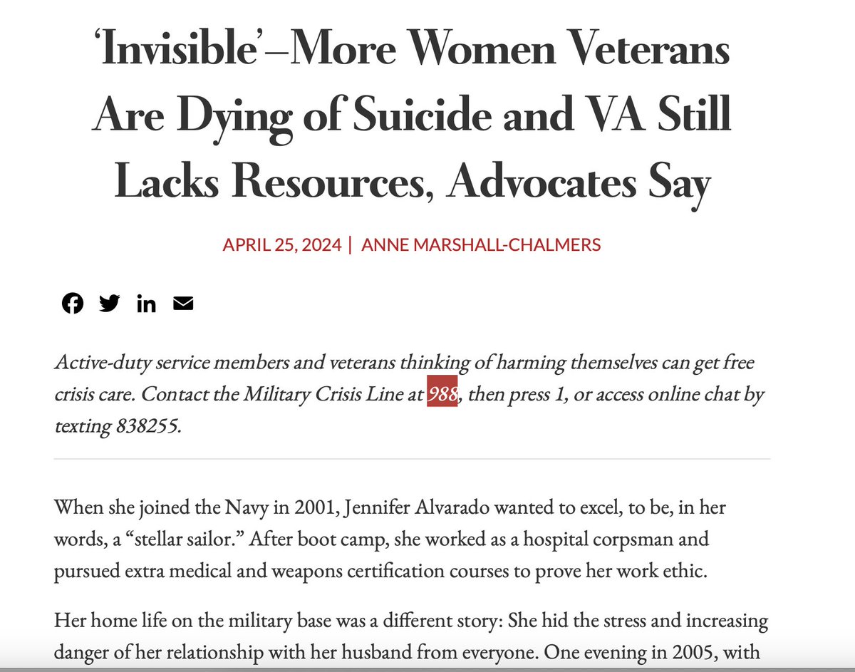 The suicide rate for women veterans has doubled between 2001 and 2021, but support has not been able to meet the demand. Read more at buff.ly/4baiQfN #CNYNOW #MentalHealth #VeteranMentalHealth #Wellness #MentalHealthAwareness #SupportOurVeterans #VeteranSupport #Stress