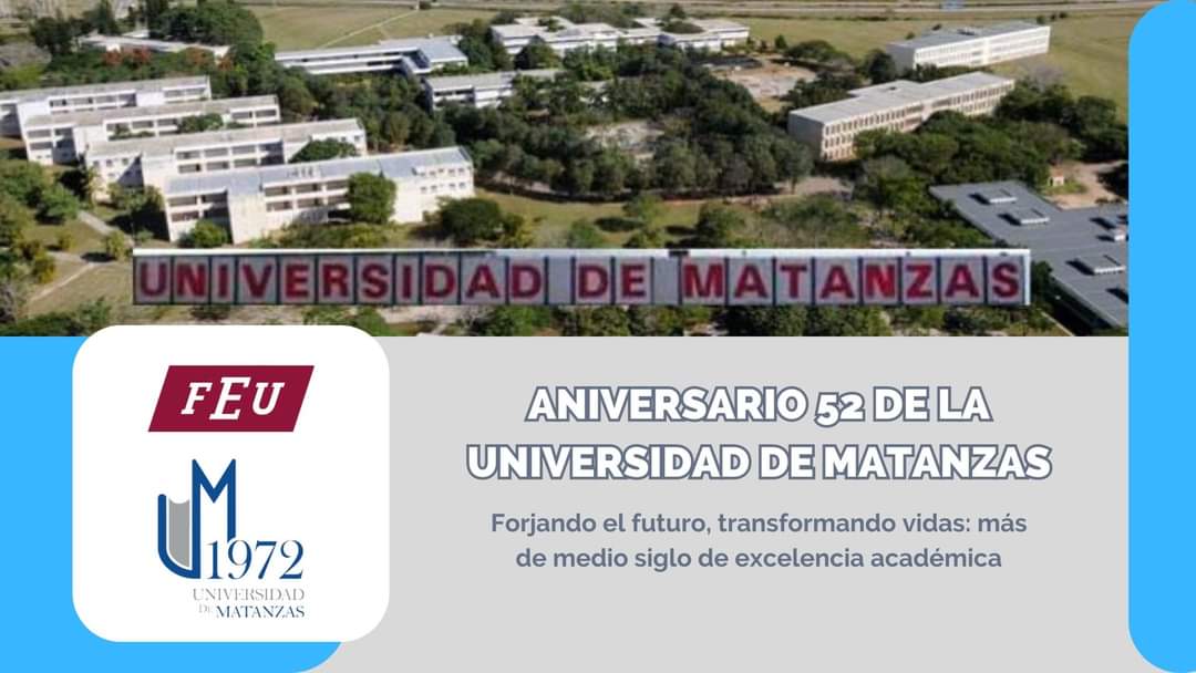 UNIVERSIDAD DE MATANZAS ¡Felicidades a nuestra casa de altos estudios por sus 52 años de excelencia académica!, faro de conocimiento e innovación en nuestra provincia y en todo el país. #CubaEsEducación #MatancerosEnVictoria #Cuba 🇨🇺 @DiazCanelB @mariofsabines @FeuMtz