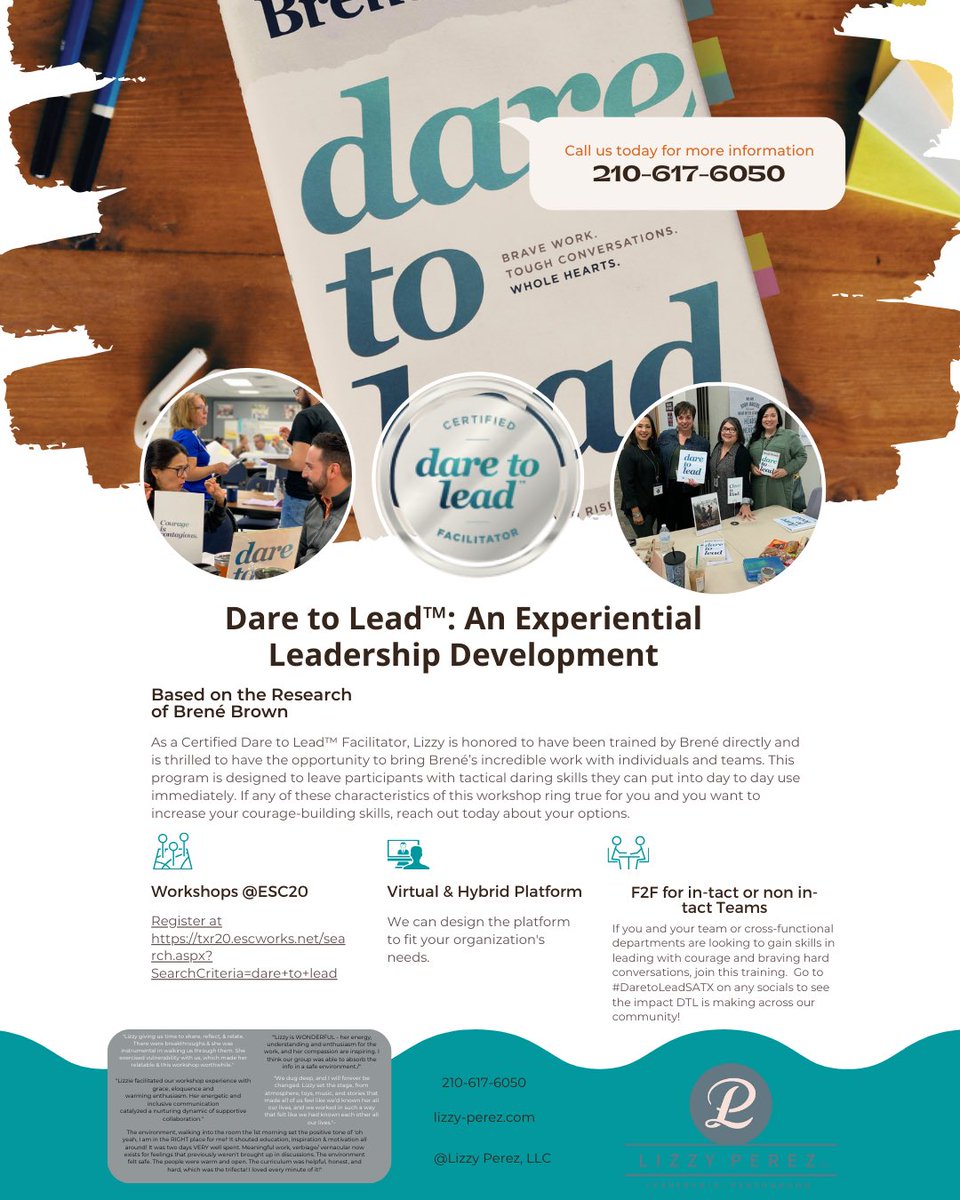 Interested in Dare to Lead for yourself, your team, cross-functional teams, and/or your organization, reach out?! I host workshops, virtual and hybrid trainings, and/or I can come to your org! #DaretoLead #LizzyPerezLLC #leadershipdevelopment