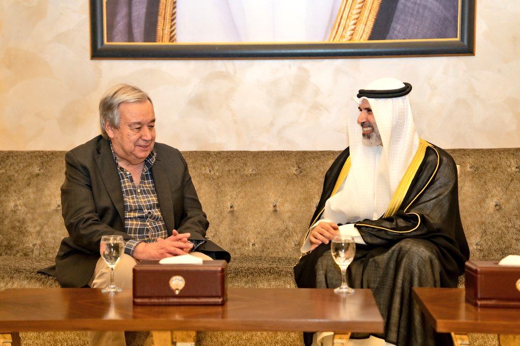 Touchdown in #Kuwait! 🛬 #UNSG @antonioguterres looking forward to a pivotal day of dialogue with Kuwaiti leadership. Strengthening our longstanding partnership, & continued collaboration on peace, development & global stability. #UNinKuwait @MOFAKuwait @StephDujarric @GEMUDAWI