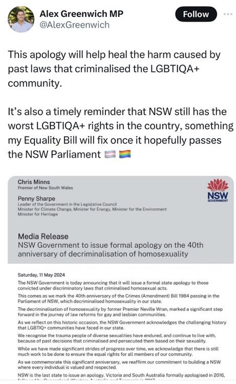 LGB people have exactly the same rights as everyone else in NSW TIQA+ are not LGB The “rights” @AlexGreenwich demands under the guise of “LGBTIQA+ rights” in his “Equality Bill” are: ‼️Sex self-id ‼️Commercial surrogacy ‼️Complete deregulation of prostitution ‼️Arrestees,…