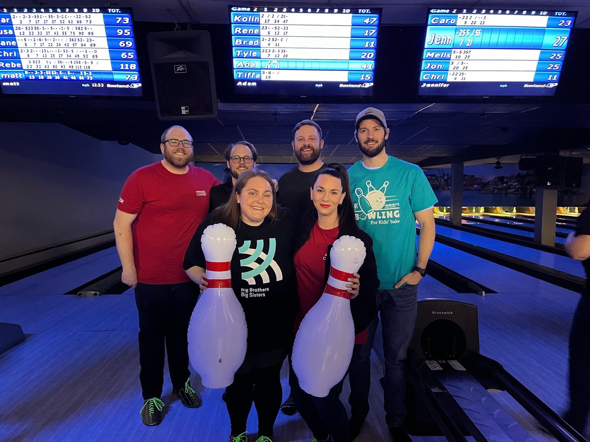 MC's sending thanks & congratulations to our good friends at @BBBSEasternNL on another brilliant #BowlForKidsSake event. Our bowlers had a swell time, and BBBSENL board member Tyler (back L) even had a turkey+1 with four consecutive strikes! #YouthMentorship #MCPartnersOnPurpose