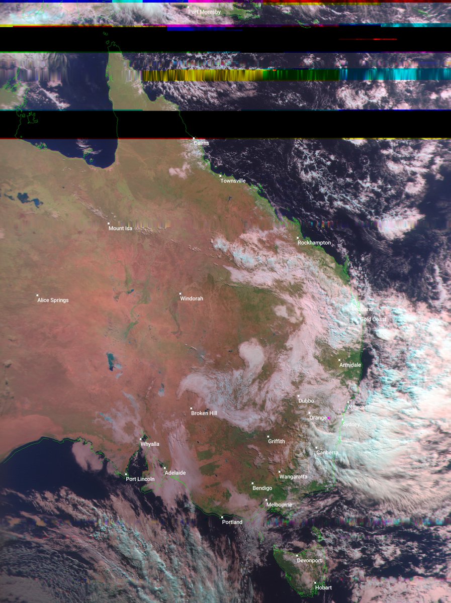 #MeteorMN2_3 morning pass 12 May AEST
#Satdump, #QFH, #Nooelec Noaa, #Airspy mini
#weather #LRPT #Satellite #Australia