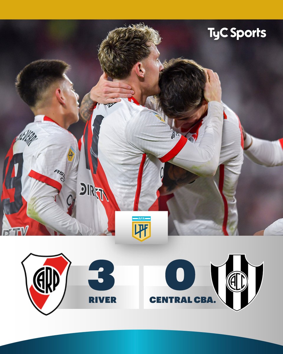 ¡RIVER JUGÓ SÓLO EN EL MONUMENTAL Y EMPEZÓ LA #LIGAPROFESIONAL CON GOLEADA! ✅🔴⚪ El Millonario venció 3 a 0 a Central Córdoba, con un doblete de Colidio y el restante de Barco. Los dirigidos por Demichelis no pasaron sobresaltos en ningún momento del encuentro y fueron amplios…