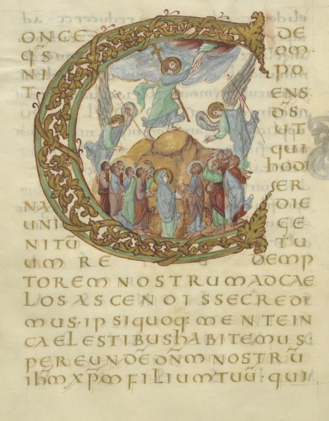 Octave of the Ascension, day 3: from the Sacramentary of Drogo, bishop of Metz, 2nd quarter of the 9th century.

(BnF Latin 9428, folio 71v)