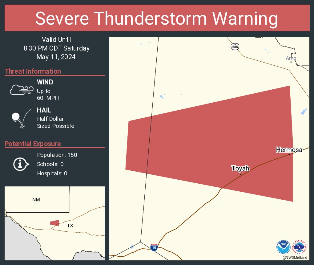 Severe Thunderstorm Warning continues for Toyah TX and Hermosa TX until 8:30 PM CDT