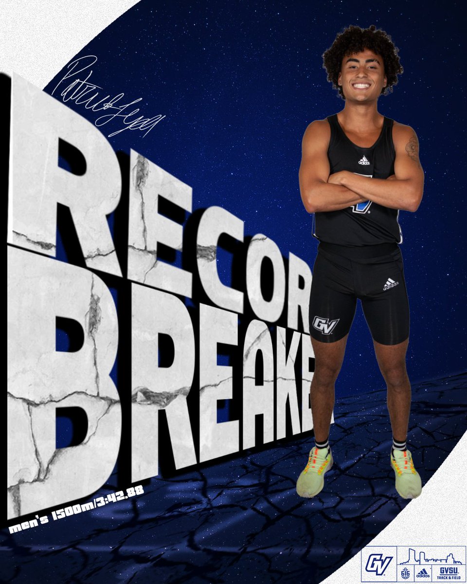 Why end the day with 2⃣ broken records, when you can end it with 3⃣ ?!? Patrick Lyell sets a new Grand Valley State school record in the men's 1500m with a time of 3:42.88 ! Additionally, Lyell broke the Lee Last Chance Meet record ! 🤯 #AnchorUp