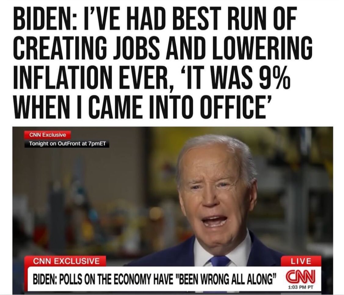 President Joe Biden has had the BEST run of creating jobs and lowering inflation EVER in the HISTORY of our country!!! It was 9% when he came into office!!!!!!