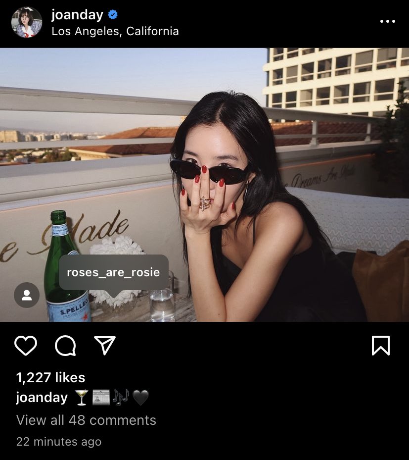 joan tagged rosie with a music caption OMG?? la was indeed for music