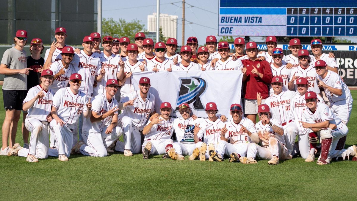 Postseason Tournament Champions! Baseball knocks off Buena Vista to claim A-R-C Tournament Title.

<a href="/CoeBaseball/">Coe Baseball</a> 
📰bit.ly/3ydPPSi

#KohawkNation #d3baseball