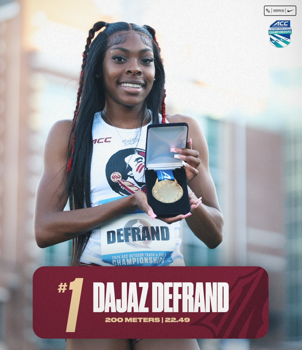 𝐁𝐚𝐜𝐤-𝐭𝐨-𝐛𝐚𝐜𝐤 𝐟𝐨𝐫 𝐃𝐞𝐅𝐫𝐚𝐧𝐝!! Dajaz DeFrand picks up her second gold medal of the weekend and this time in the 200m with a time of 22.49!! #OneTribe | #GoNoles