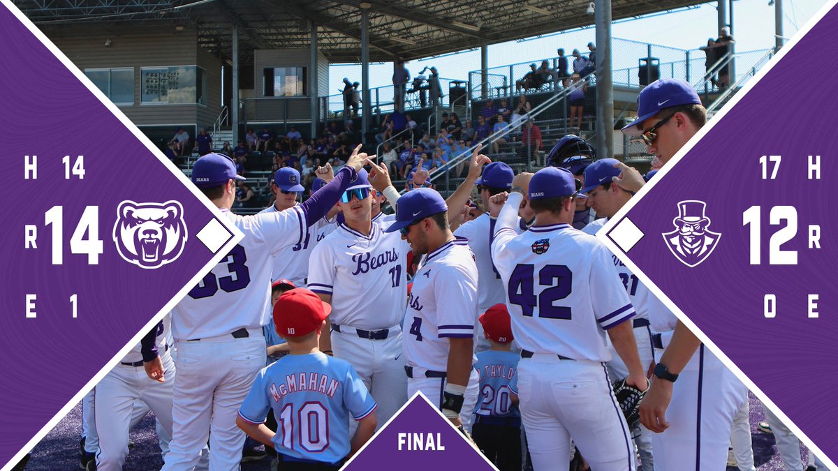 BEARS WIN!!! UCA knocks off No. 1 APSU in a 14-12 slugfest on Senior Day. SR Jesse Barker comes back on no days rest for the save! Cermenelli with 3 hits, 4 RBI. Sturgeon 3 runs scored. #BearClawsUp x #FightFinishFaith