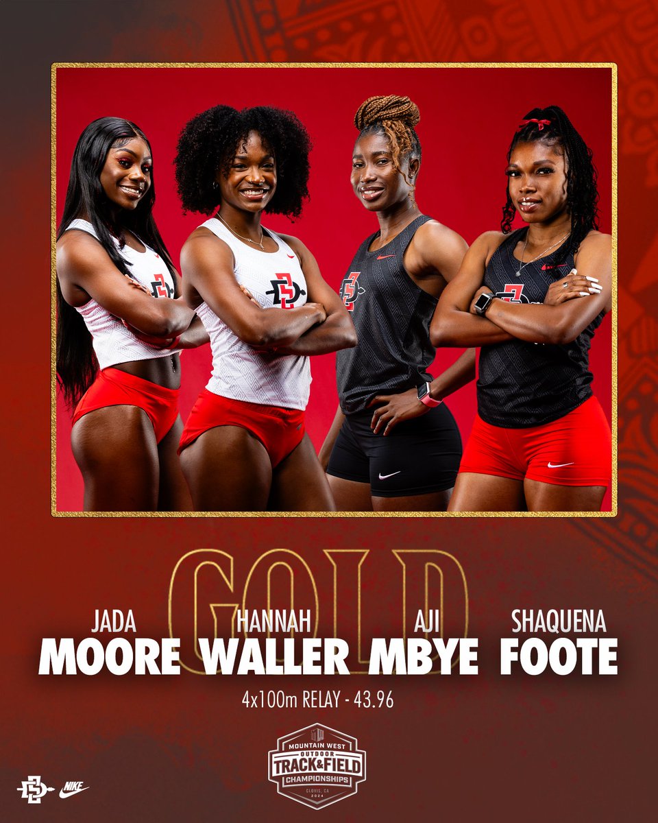 𝐅𝐎𝐔𝐑 𝐒𝐓𝐑𝐀𝐈𝐆𝐇𝐓 🥇

Waller, Moore, Foote, and Mbye run a 43.96 to claim the Aztecs' FOURTH straight 4x100m relay MW title!

#GoAztecs x #MWOTF