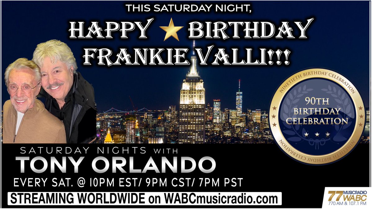 TONIGHT! We celebrate @frankievalli ‘s 90th birthday!

10 pm ET on @musicradiowabc!

STREAM IT LIVE HERE!:

wabcmusicradio.com/2024/05/09/thi…