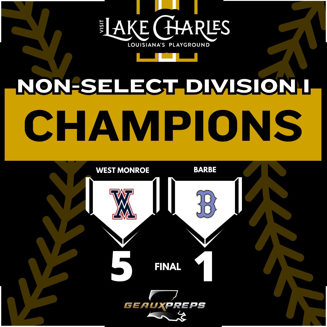 🏆LHSAA BASEBALL NON-SELECT DIVISION I FINALS⚾️ The redemption tour is complete! West Monroe defeats defending champion Barbe, 5-1, to take home its third state title in school history and second since 2022!