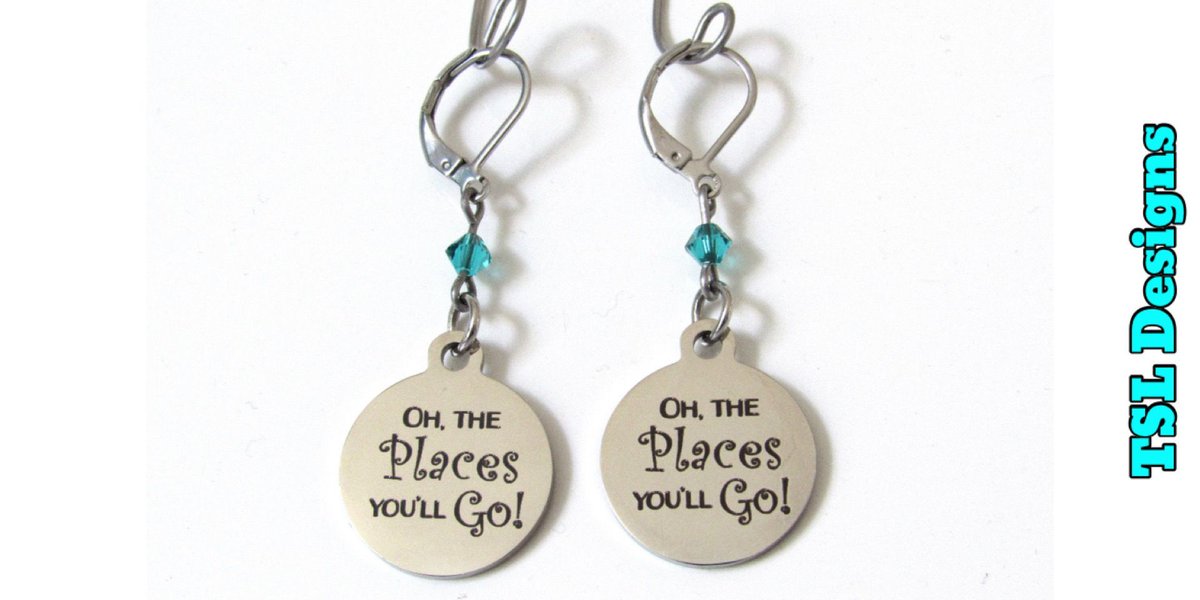 Oh The Places You’ll Go Laser Engraved Dangle Earrings with Birthstone Bead buff.ly/3ynZUMl #earrings #handmade #jewelry #handcrafted #shopsmall #etsy #etsystore #etsyshop #etsyseller #etsyhandmade #etsyjewelry #graduationgift #graduate #graduation