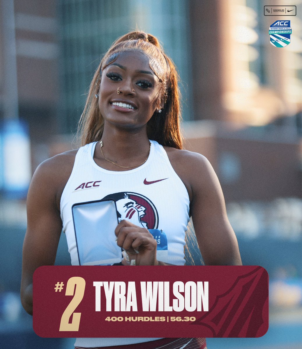 𝐓𝐘𝐑𝐀𝐀𝐀!! Tyra Wilson places second in the 400m hurdles, establishing a lifetime best of 56.30! #OneTribe | #GoNoles