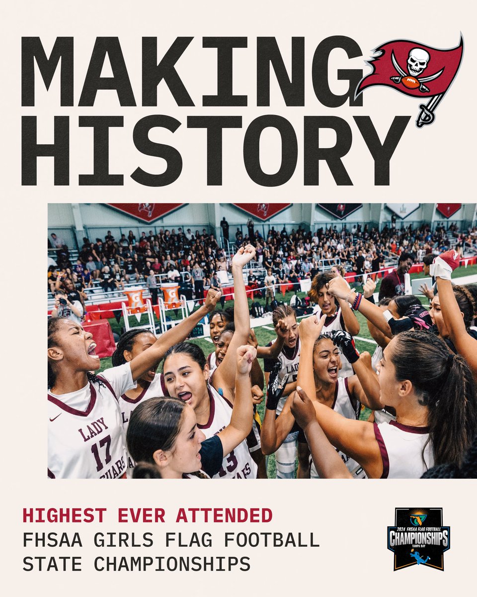 Tampa Bay Buccaneers Foundation (@bucsfoundation) on Twitter photo ONE FOR THE RECORD BOOKS π
The 2024 <a href="/FHSAA/">FHSAA</a> Girls Flag Football State Championships set the record for the highest attended finals weekend in the program's 2οΈβ£1οΈβ£ year history. ONE FOR THE RECORD BOOKS π
The 2024 <a href="/FHSAA/">FHSAA</a> Girls Flag Football State Championships set the record for the highest attended finals weekend in the program's 2οΈβ£1οΈβ£ year history.