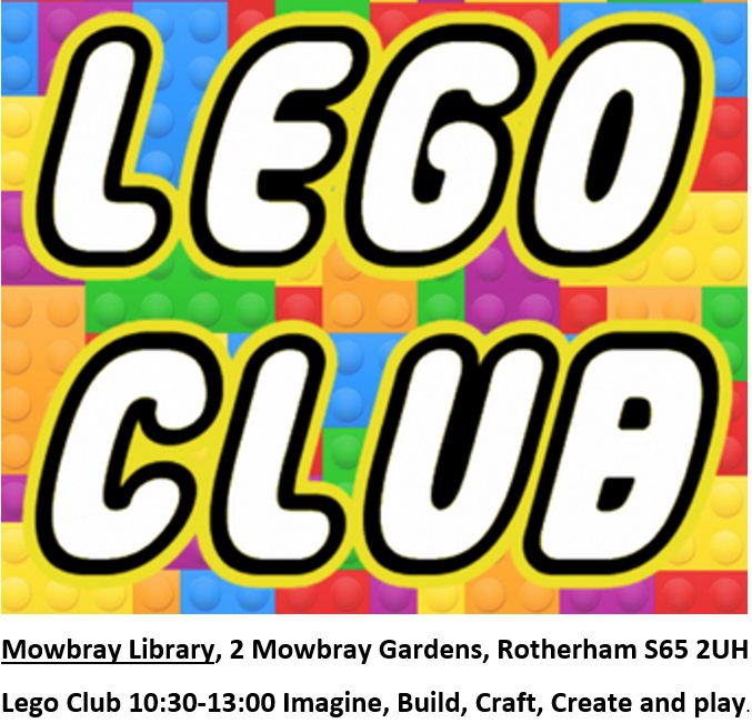 #sundayactivities at Mowbray Gardens Library, S65 2UH

#legoclub -
Lego provided; you provide the imagination! & Duplo so tots can join in too!

⏰ Time: 10.30 - 13.30

No need to book.

#rotherham #libraries #lego #duplo #fun #games #activitiesforkids
@RothLibraries