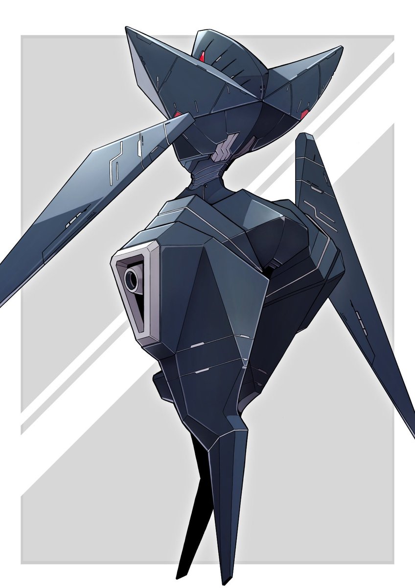 solo red eyes grey background from behind no humans border robot  illustration images
