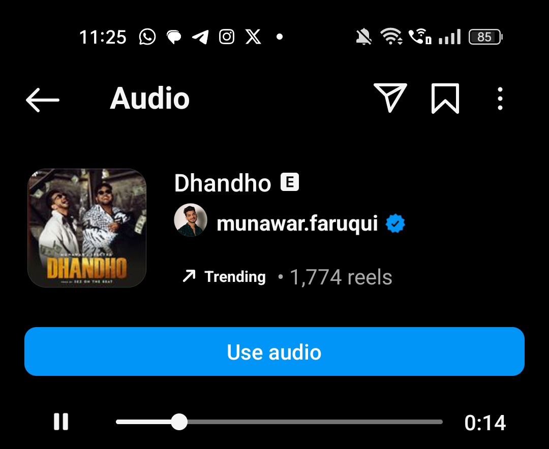 Congratulations Audio version is also trending on insta 🔥❤️ make reels on #Dhandho as much as you can 🔥 Keep streaming 🚀 youtu.be/FG0GT-XnkPw?si… #MunawarFaruqui #MunawarFaruqui𓃵 #MKJW #FirstCopy #BB17