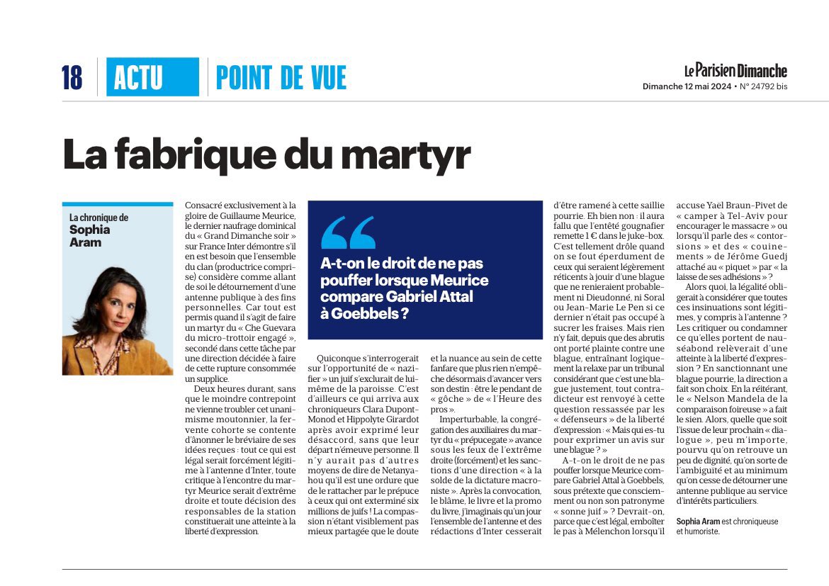 Mes réticences à déguiser le 'Che Guevara du micro trottoir' en martyr et à rire d'une blague que ne renieraient probablement pas Jean-Marie Le Pen s'il n'était pas occupé à sucrer les fraises. @franceinter @le_Parisien #LeGrandNaufrageDominical