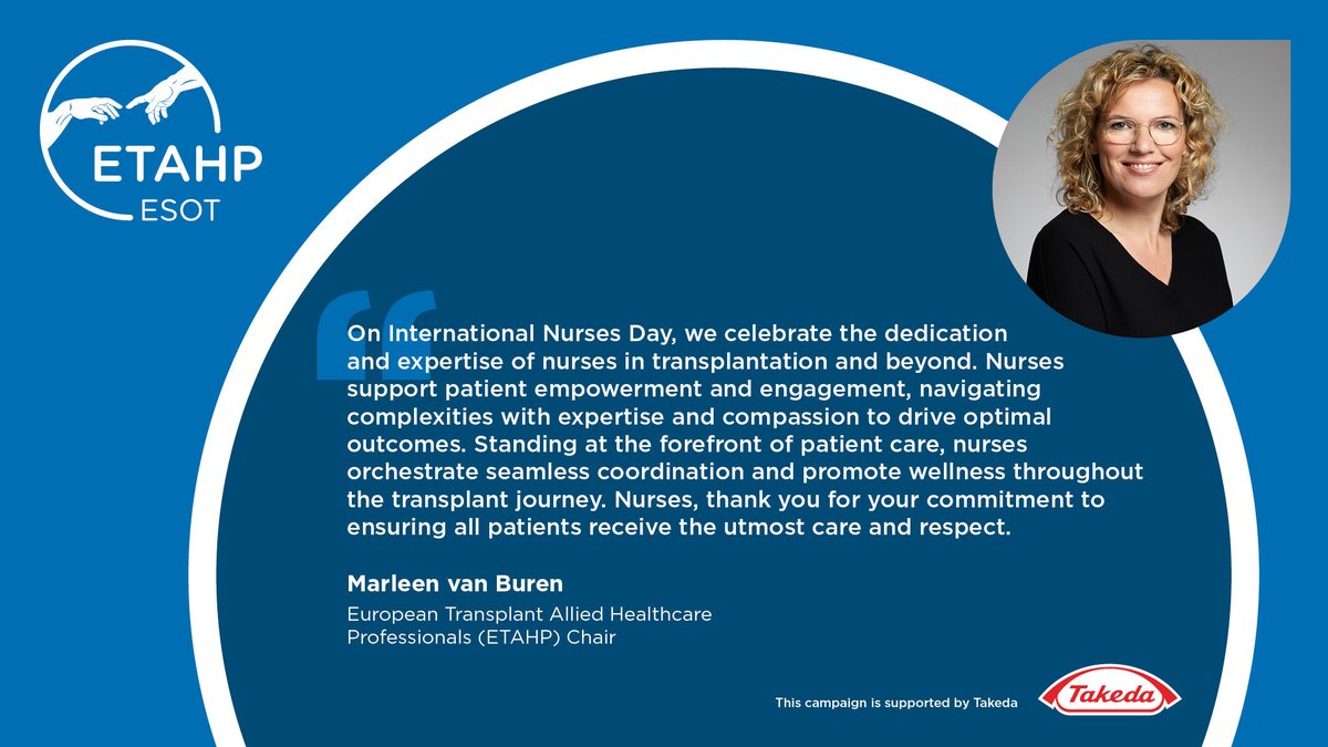 It's International Nurses Day! We appreciate the nurses who empower and engage with their patients, standing at the forefront of care. Thank you for your dedicated work every day. #IND2024 #OurNursesOurFuture #ESOT_ETAHP w/ @BurenMarleen @ImediAsia & @ForsbergAnna @lucy_dames