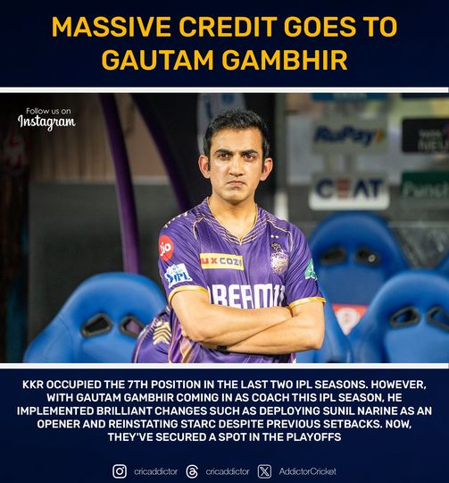 Massive Credit goes to Gautam Gambhir. 🙌

#GautamGambhir #ipl24 #cricket #icc