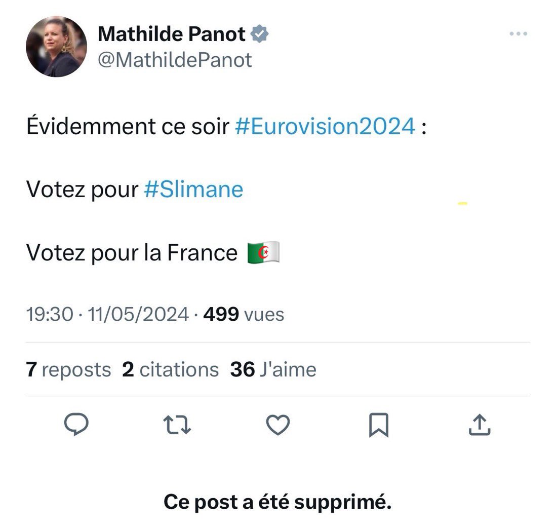 On voit beaucoup circuler un faux tweet de Mathilde Panot contenant un drapeau français. Or c’est impossible : Mathilde Panot n’utiliserait jamais un symbole de patriotes, donc de fachos. 
Voici le vrai tweet :