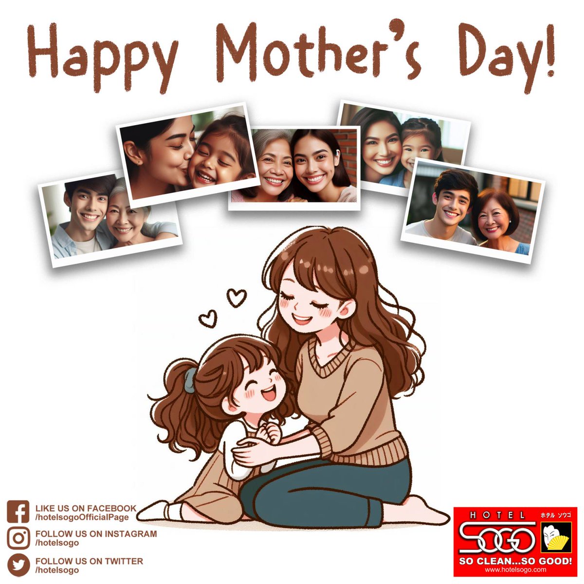 Wishing all the amazing moms a day filled with love, joy, and appreciation. Happy Mother's Day from Hotel Sogo! 

#MothersDay
#HotelSogo
#SoCleanSoGood 
#HereAtHotelSogo 
#DahilMahalKitaGustoKoSaSogoKa