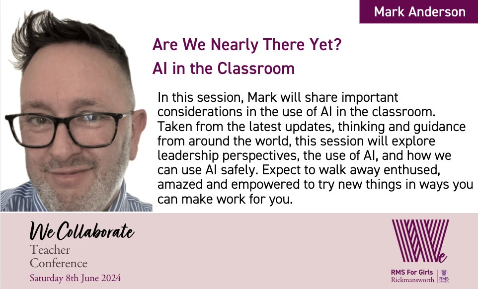 An exciting and useful session at #WeCollaborate24 from @ICTEvangelist. We are fast approaching the time to sign up for workshops. Do you have your ticket yet? Programme, session details and tickets can be found here: rmsforgirls.com/wecollaborate/ We have a great day planned!