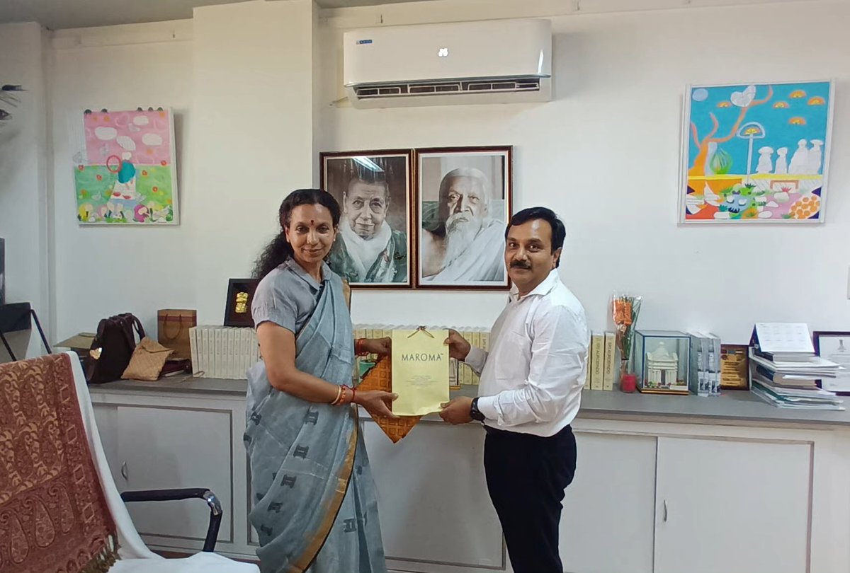 Pleasure to meet Dr. Vijay Kumar Srivastava, @drvks9 Vice-Chancellor of The Maharaja Sayajirao University of Baroda @Themsubaroda at my office. #Auroville