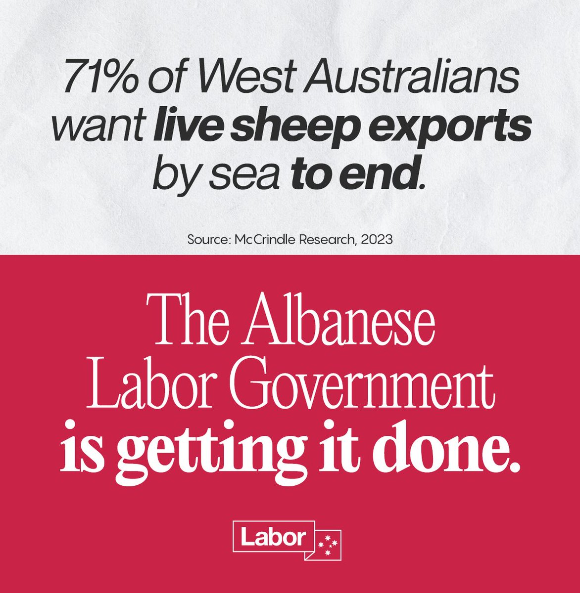 WA is the only state that still exports live sheep by sea, yet 7 in 10 West Australians want to see the trade stopped. That’s why we’ve just announced a $107 million plan to phase out the trade by May 2028.
