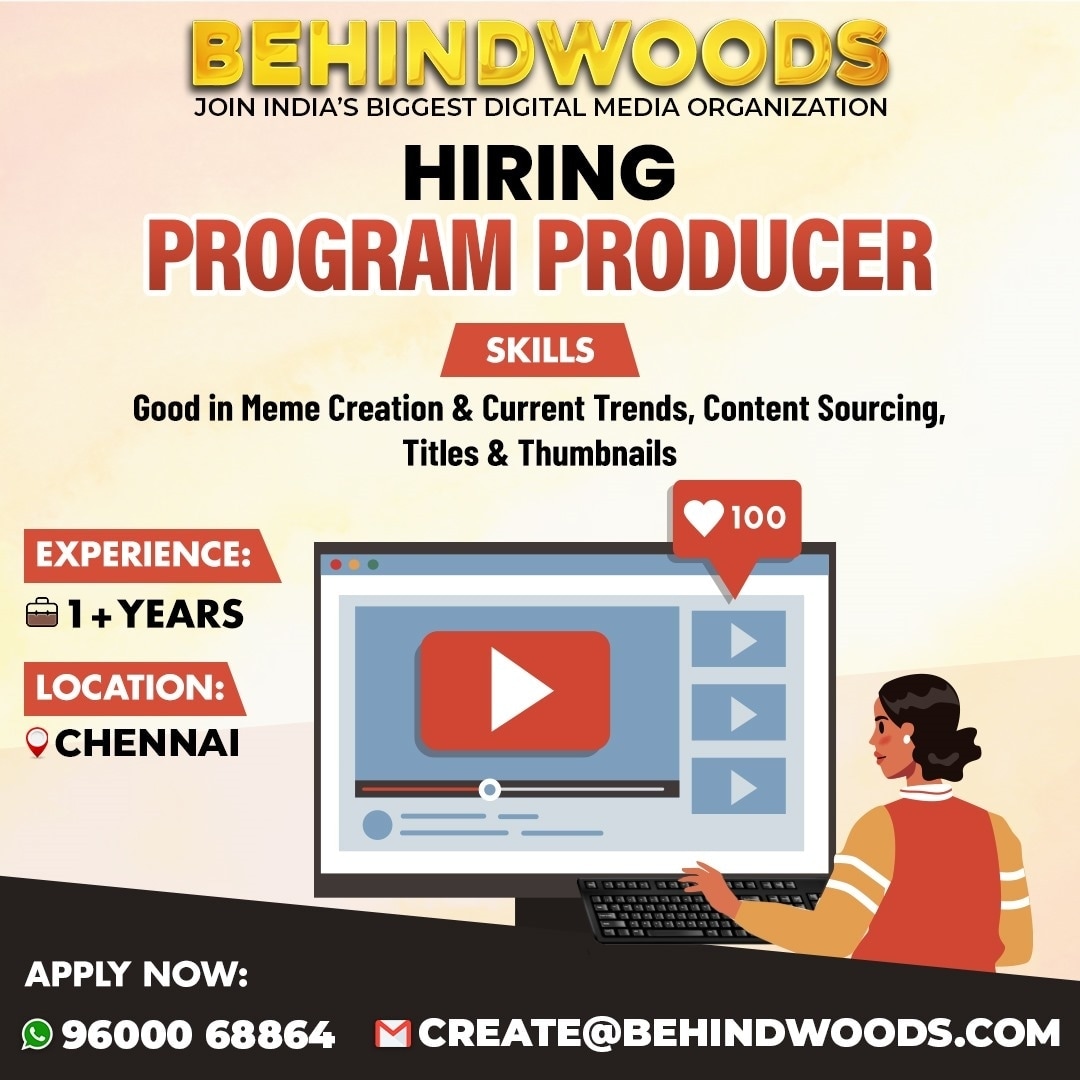 Join India's Biggest Digital Media Organization Hiring for PROGRAM PRODUCER Location : Chennai If interested, kindly E-mail your resume to create@behindwooods.com (or) WhatsApp your resume to 9600068864 #behindwoods #behindwoodsjobs