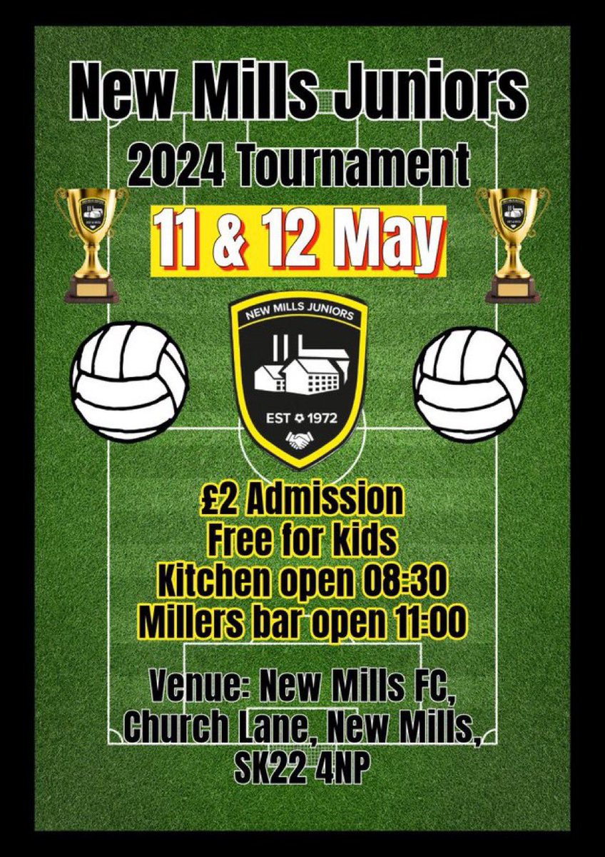 The New Mills Juniors Tournament continues today at Church Lane. 9:00am start ⚽️⚽️⚽️