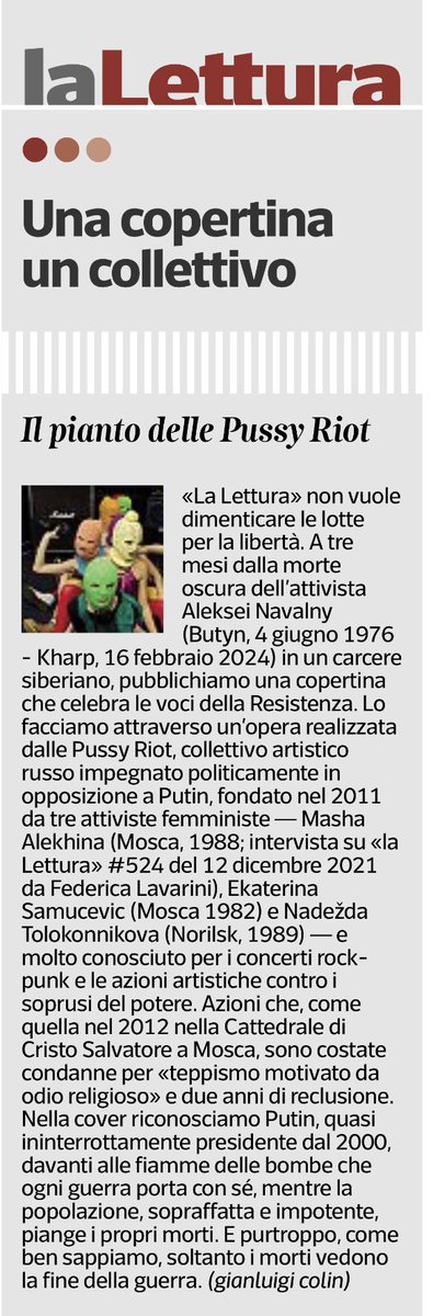 Il punto delle #PussyRiot , cover @La_Lettura @Corriere @CorriereCultura