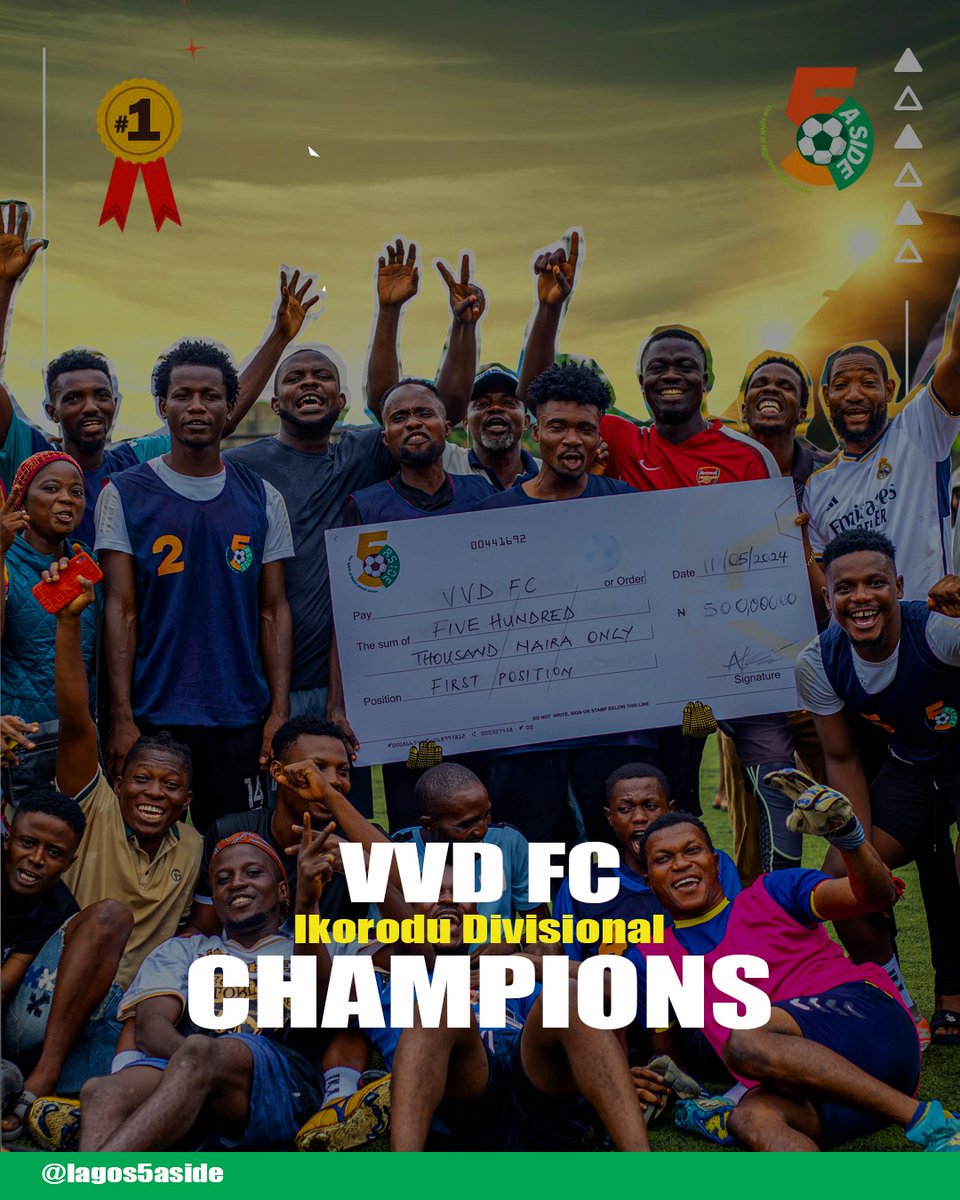 CONGRATULATIONS VVD FC 

Ikorodu has a new 5aside Kings! 👑