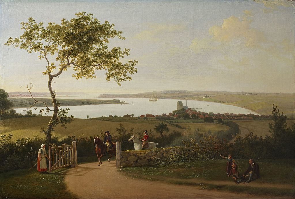 Guten Morgen! Jens Juel, * 12.5.1745 † 27.12.1802 war ein dänischer Maler 🎨🇩🇰 Aussicht auf den Lillebælt von einem Berg bei Middelfart, ca. 1800 🖼️ #ArtHistory #OTD #Landscapepainting #ArteYArt