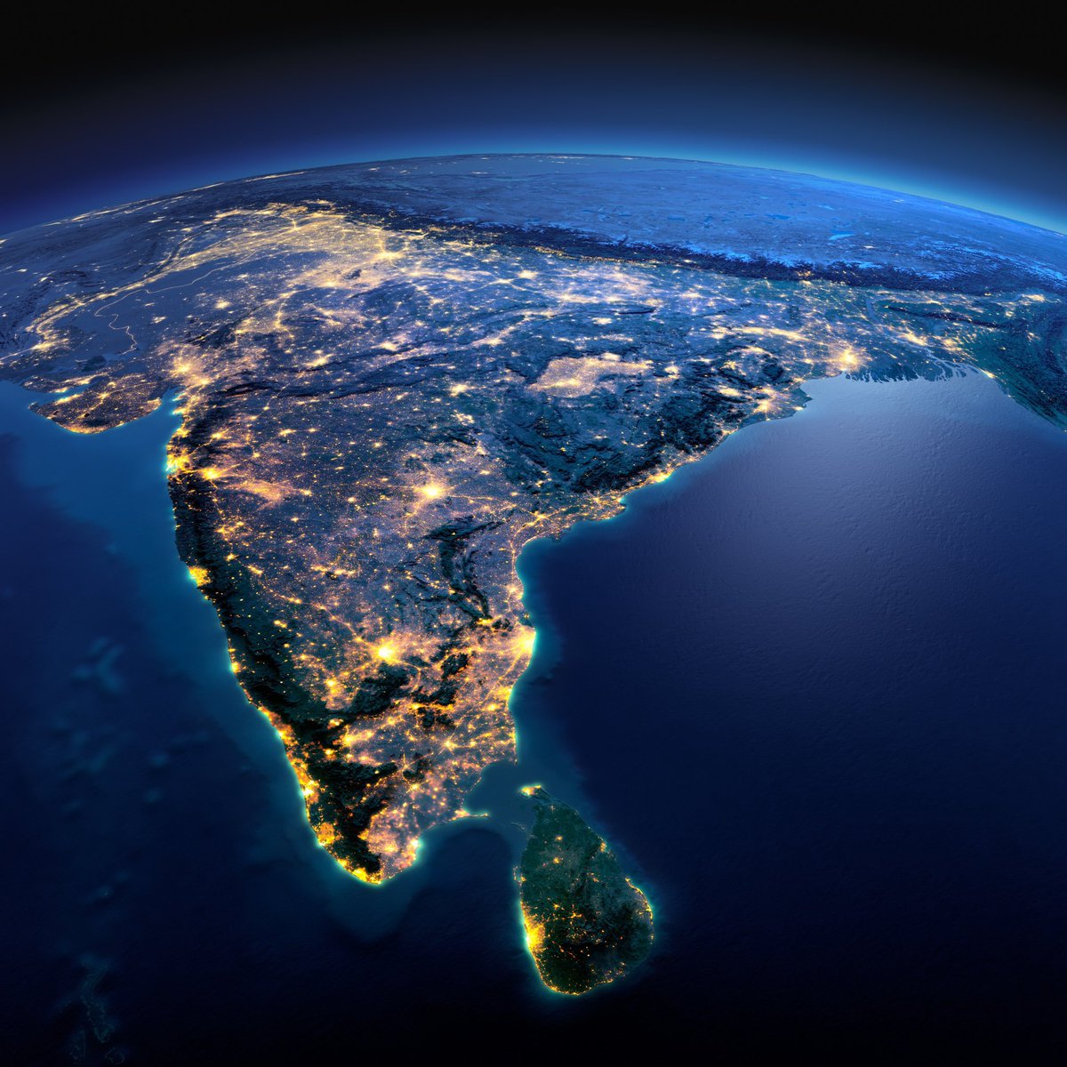 The Indian Subcontinent by night.