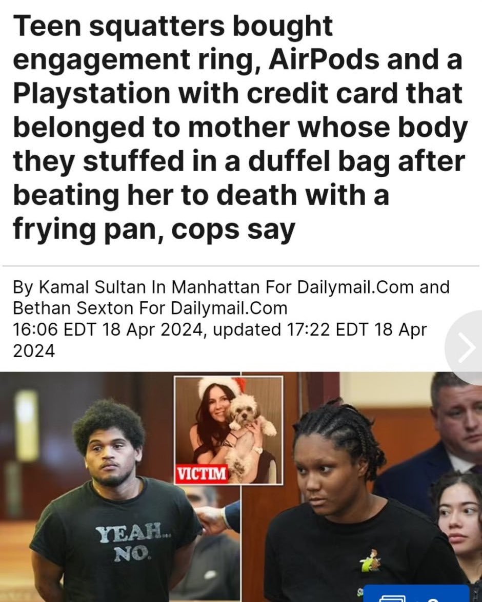 'Killer' teen black woman worried about her boyfriend hurting his feet as he stomped on a NYC mom's head over 50X killing her, they then bought a PS5 gaming console, a diamond ring, and various sundries - all with the murdered victim's credit card. '''''''TEEN SQUATTERS''''''…