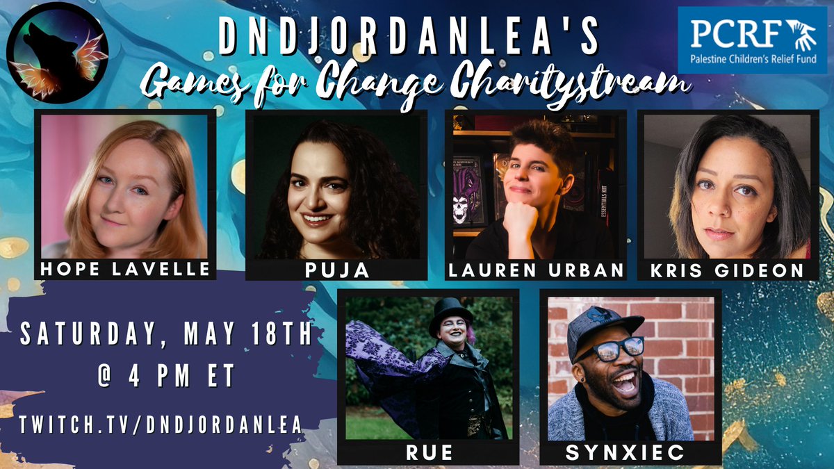 TODAY IS THE DAY! @ 4 PM ET /1 PM PT, as @TheHopeLaVelle guides @puja @OboeLauren @kissofhemlock @IlanaNight13 & @synxiecbeta through a D&D oneshot! Your donations impact the game! twitch.tv/dndjordanlea tiltify.com/@dndjordanlea/…